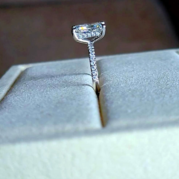 Platinum 2.07ct Lab Radiant Diamond Ring Side & Hidden Halo Lab Diamond