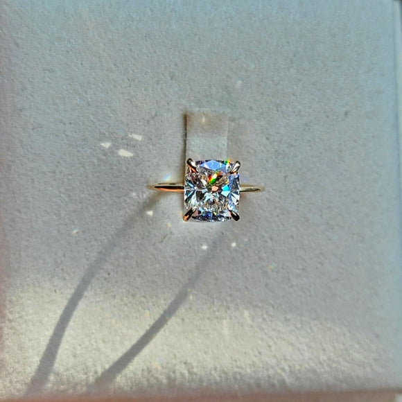 Solid 14k Gold 2.7ct Lab Cushion Diamond Ring