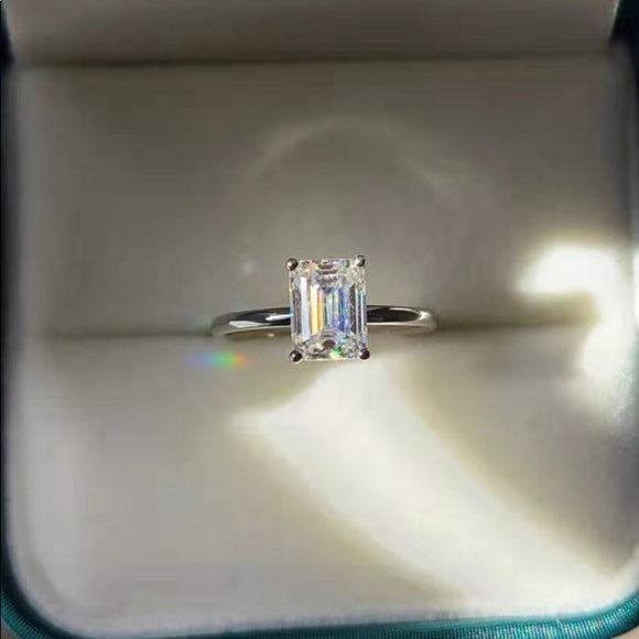 Solid 14k Gold 2ct Emerald Moissanite Ring - Q JEWELER