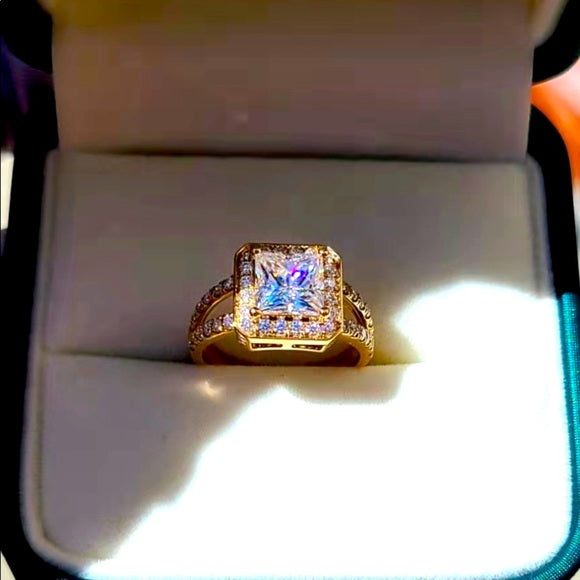 14k Gold 2ct Princess Moissanite Ring Halo & Side Stones