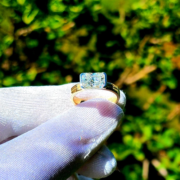 Solid 14k White and Yellow Gold 2ct Radiant Moissanite Ring (2-tone) - Q JEWELER