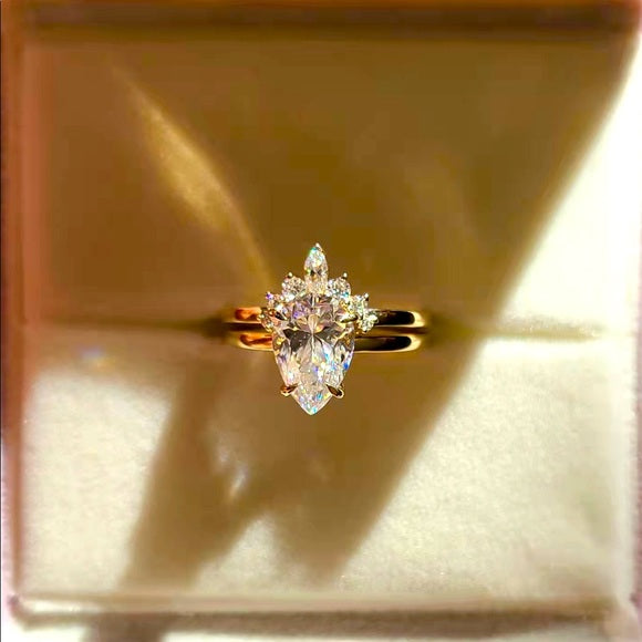 Solid 10k Gold 2.5ct Pear Moissanite Ring and Crown Band - Q JEWELER