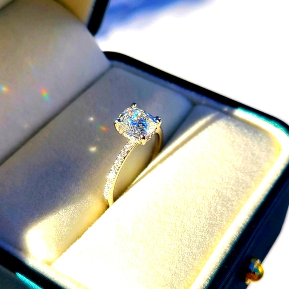 Platinum 1.6ct (F VVS2) Lab Cushion Diamond Ring With Side Stone Diamonds - Q JEWELER