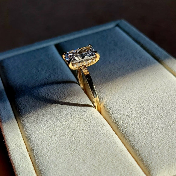 Solid 18k Gold 3.03ct (D VVS2) Lab Radiant Diamond Ring with Hidden Halo Lab Diamond - Q JEWELER