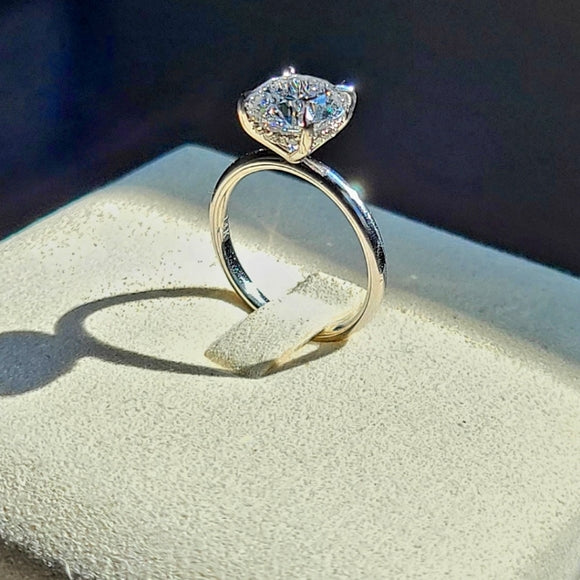Solid 14k Gold 2.63ct (E VVS2) Lab Round Diamond Ring with Hidden Halo Lab Diamond - Q JEWELER